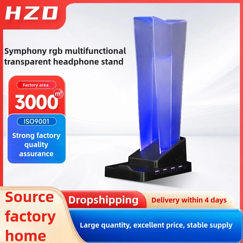 RGB Headphone Stand Holder Rack Lighting Effects Headset Support Stand Space Saving Desktop Organizer Vertical Bracket Hanger