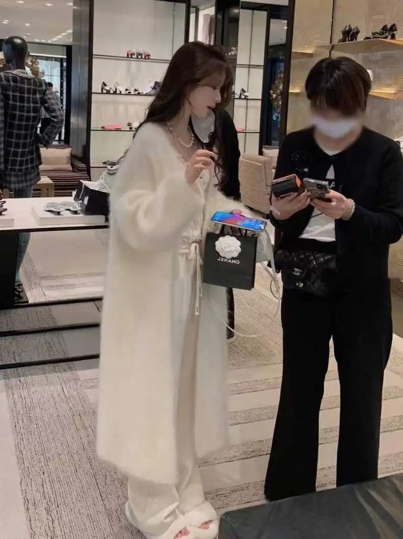 2025 New Sable Mink Cashmere Cardigan Women's Fluffy Sweater Medium Length Loose Knitted Coat JZ206 5