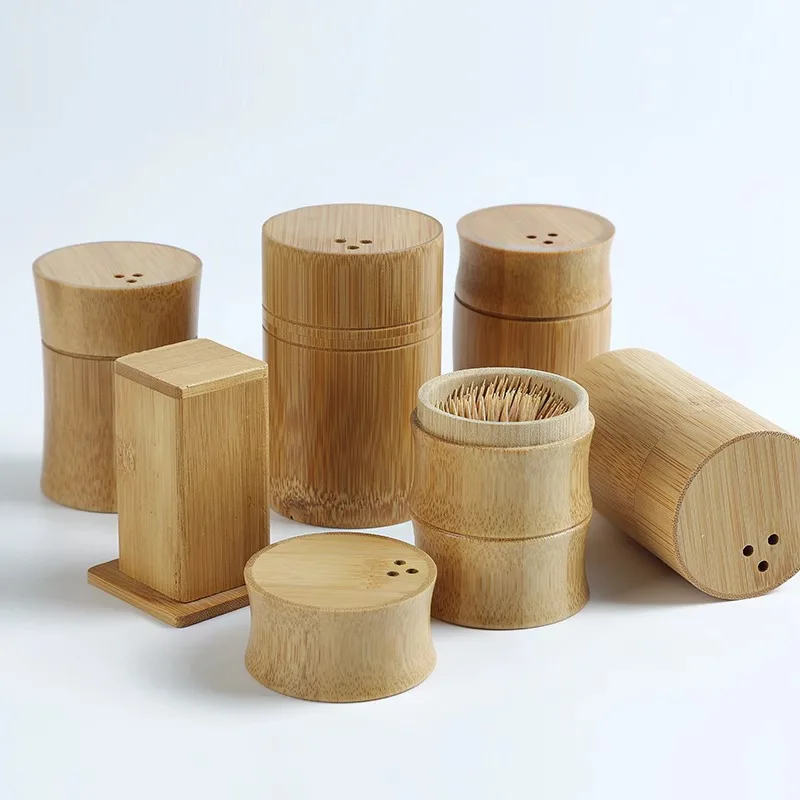 

1Pcs Bamboo Toothpick Box With Lid Portable Household Hotel Restaurant Kitchen Tooth Pick Holders Storage Boxes Decoration Tools