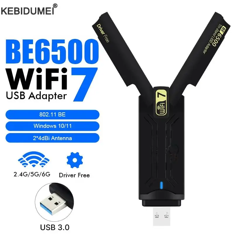 Clé WiFi 7 BE6500 Tri-Bande MMOBIEL – USB 3.0, Antenne Externe 4dBi – Ultra Rapide Pour PC Gaming Et Streaming 8K