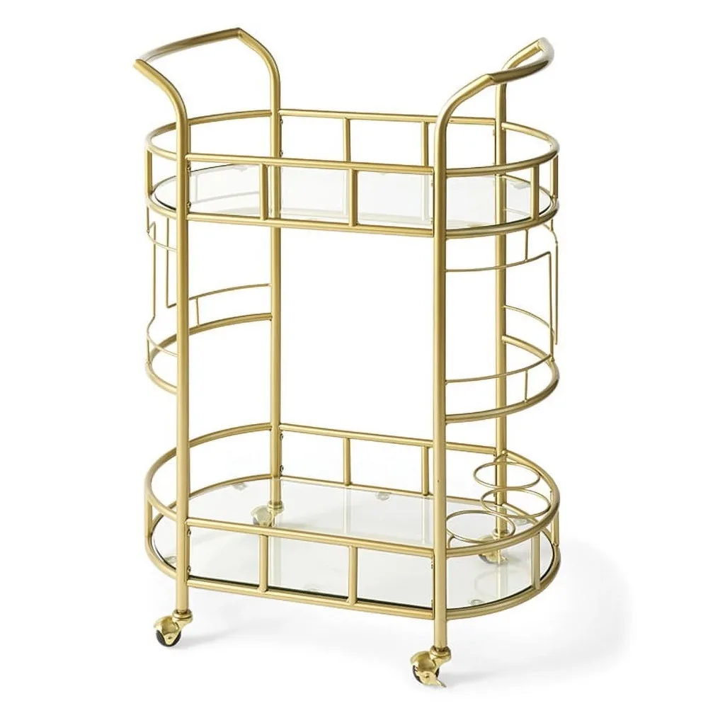

Fitzgerald Bar Cart с матовой золотистой металлической отделкой, 2-ярусная очистка с мягкой тканью для современных или переходящих стилей