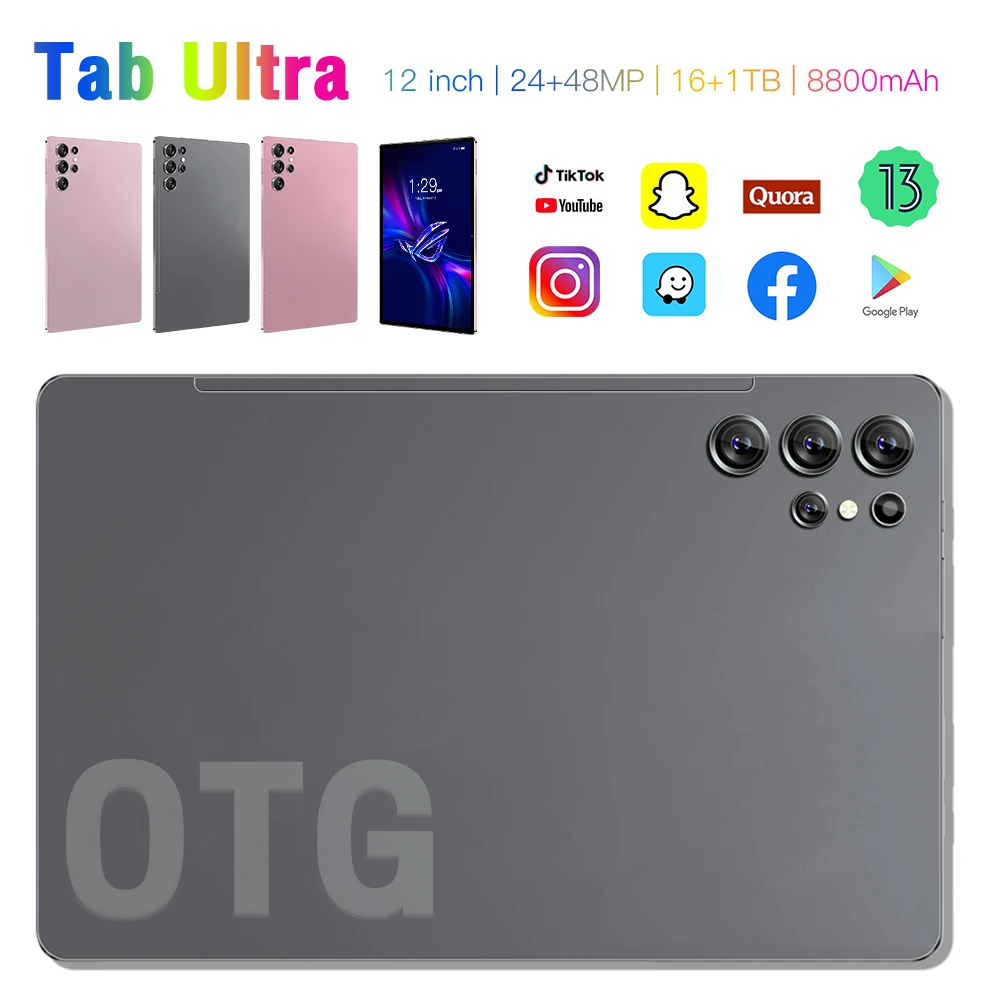 울트라 러닝 오피스 엔터테인먼트 태블릿 PC, 안드로이드 태블릿, 와이파이 5G 탭, 16GB + 1TB, 12 인치 FHD 디스플레이, 8800MAh, 스냅드래곤 8 세대, 신제품