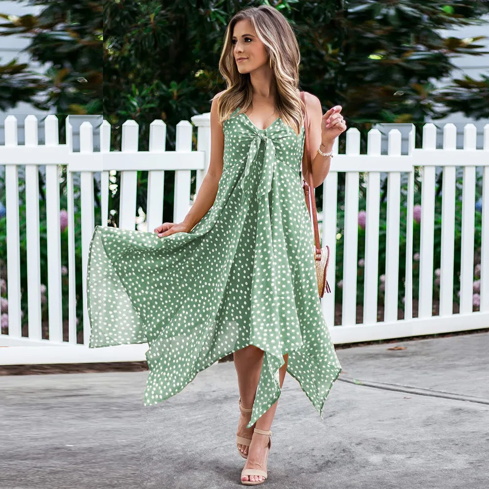 

Summer Women Casual Sexy Long Dresses Female Suspenders Polka Dot Dress Bohemian Ruffled Holiday Sleeveless Sundress Party Dress