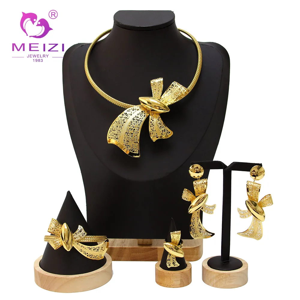 

Necklace For Women Dubai Gold Tone Jewelry Set Plated 24K Original Earrings Rings Bracelets Wedding Gifts Free Shipping Nigeria