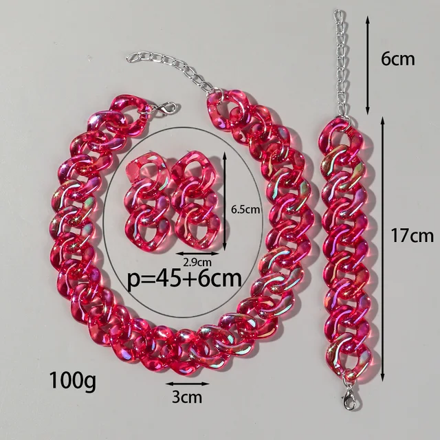 Acrylic Chain Earrings Bracelet Choker 4pcs Set 2