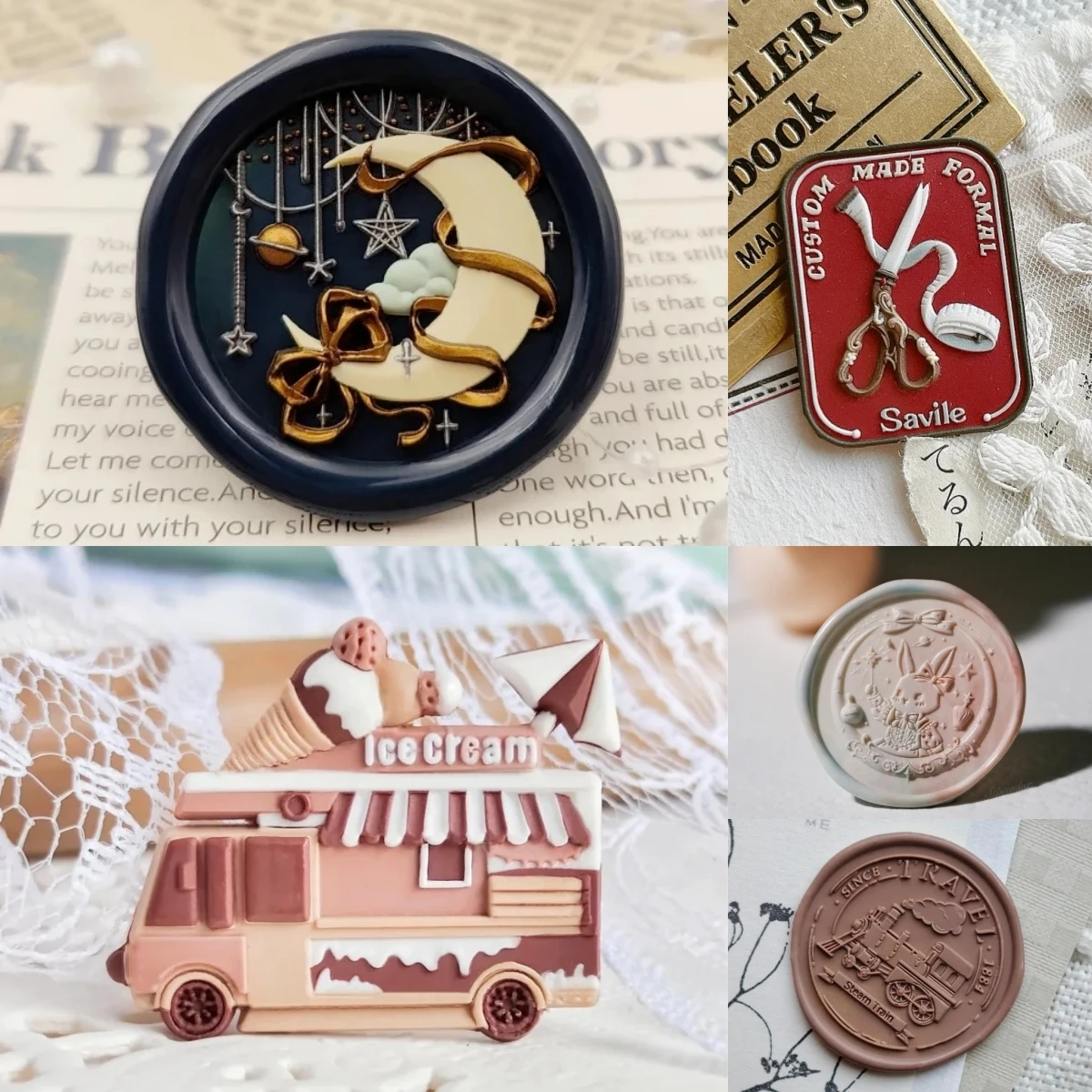 New Fire Seal Cute Seal Head Sculptured Ice Cream Butterfly Rabbit Copperhead Envelope Christmas Gift Card Stamp Toy
