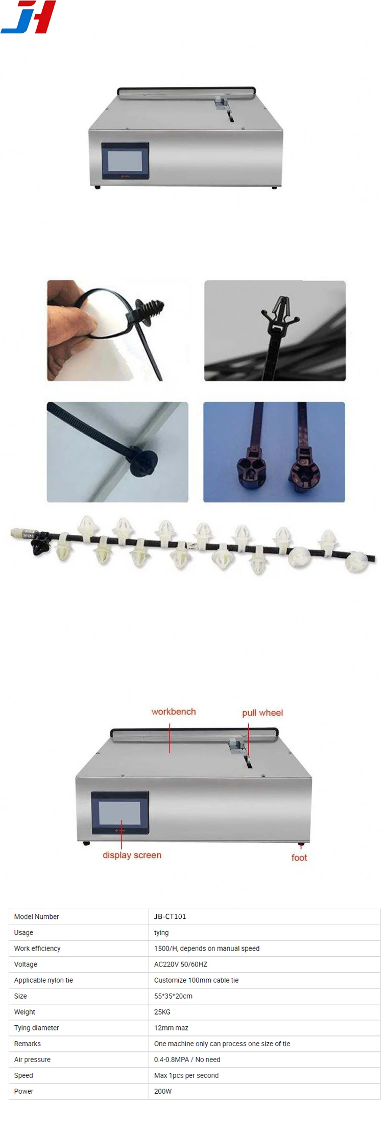 JH-CT101 Automatic Cable Tie Tying Machine 1500/H Efficiency, Max 1s/Pc For 100m