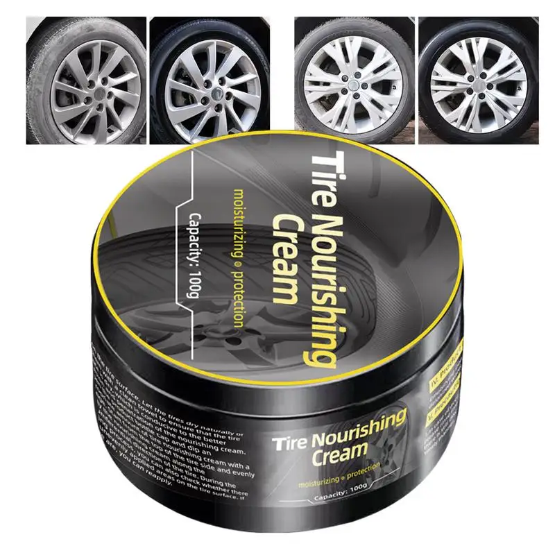 100g Tire Nourishing Cream Tire Blackening Wax Wheel Rim Scratch Repair Paste Auto Wheel Cleaner Waterproof For Trucks SUVs