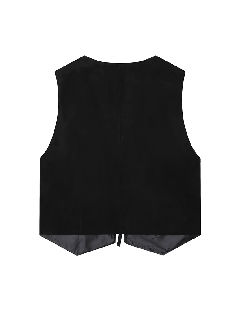 Vintage Autumn Women Embroidered Vest Sleeveless Jacket Elegant V Neck Chic Suede Lace Up Waistcoats Female Fashion Vests Coat