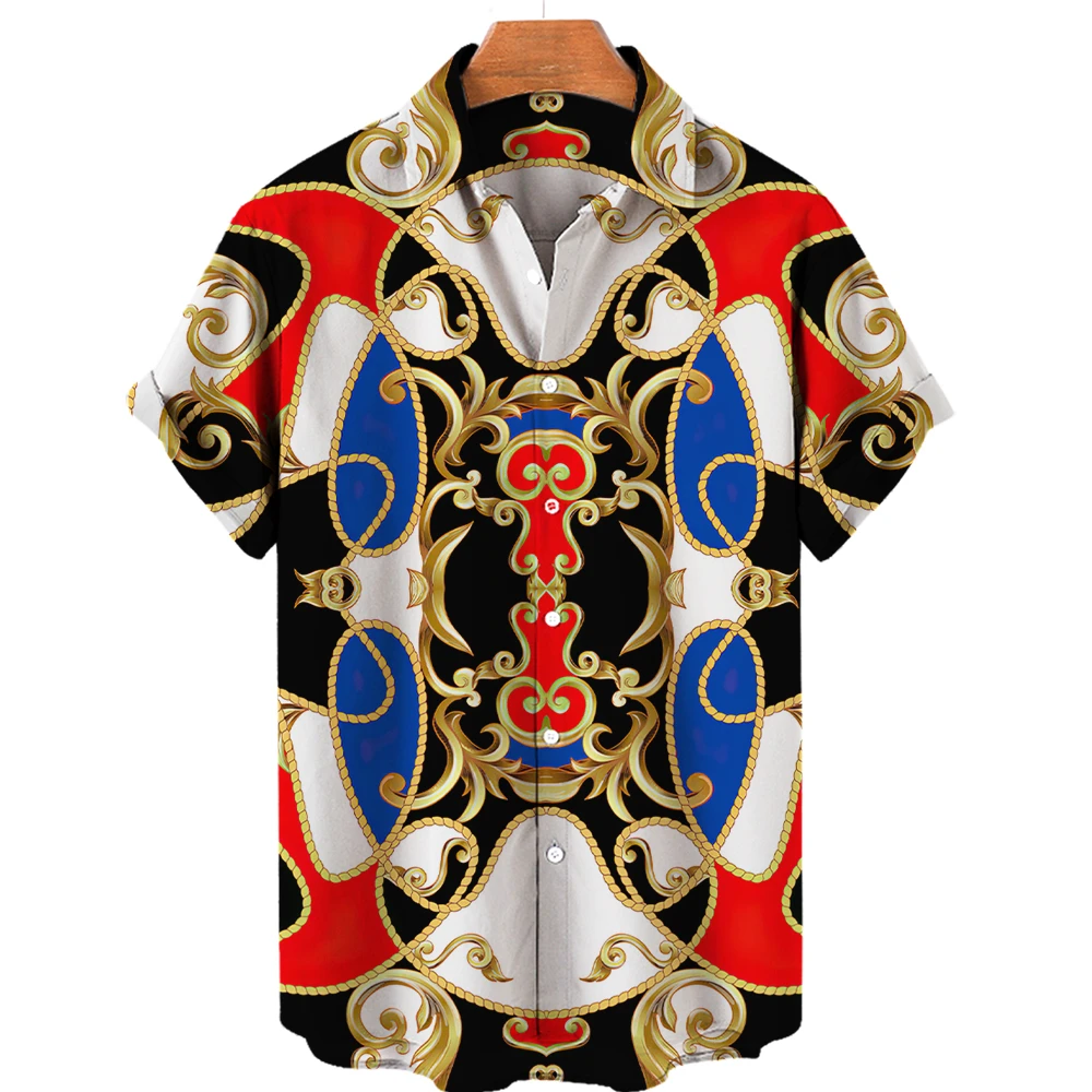

2022 Men's Short Sleeve Hawaiian Shirt Fashion Casual Baroque Style Loose Breathable Men's Light Luxury Clothing