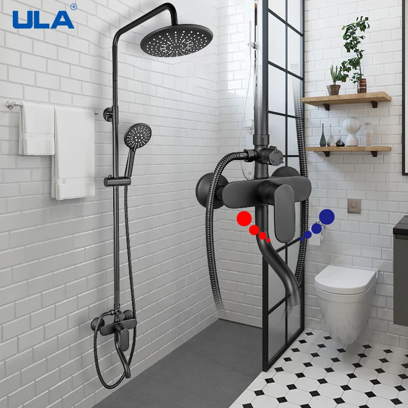 ULABlackChromeShowerFaucetsBathroomShowerMixerShowerSystem