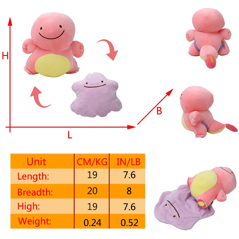 thumbnail image 1 of Muñeco de peluche de Pokémon Ditto Fliped, Dragonite, Magikarp, Trubbish, muñeco de peluche de doble cara, peluche suave, regalo de cumpleaños y Navidad, 1 of 5