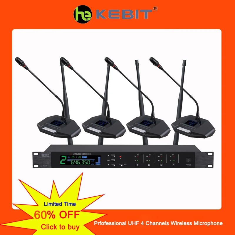 

KU-2014 High-end 4 Channels UHF Gooseneck Microphone System Professional Wireless Conference Room Microphone Fixed