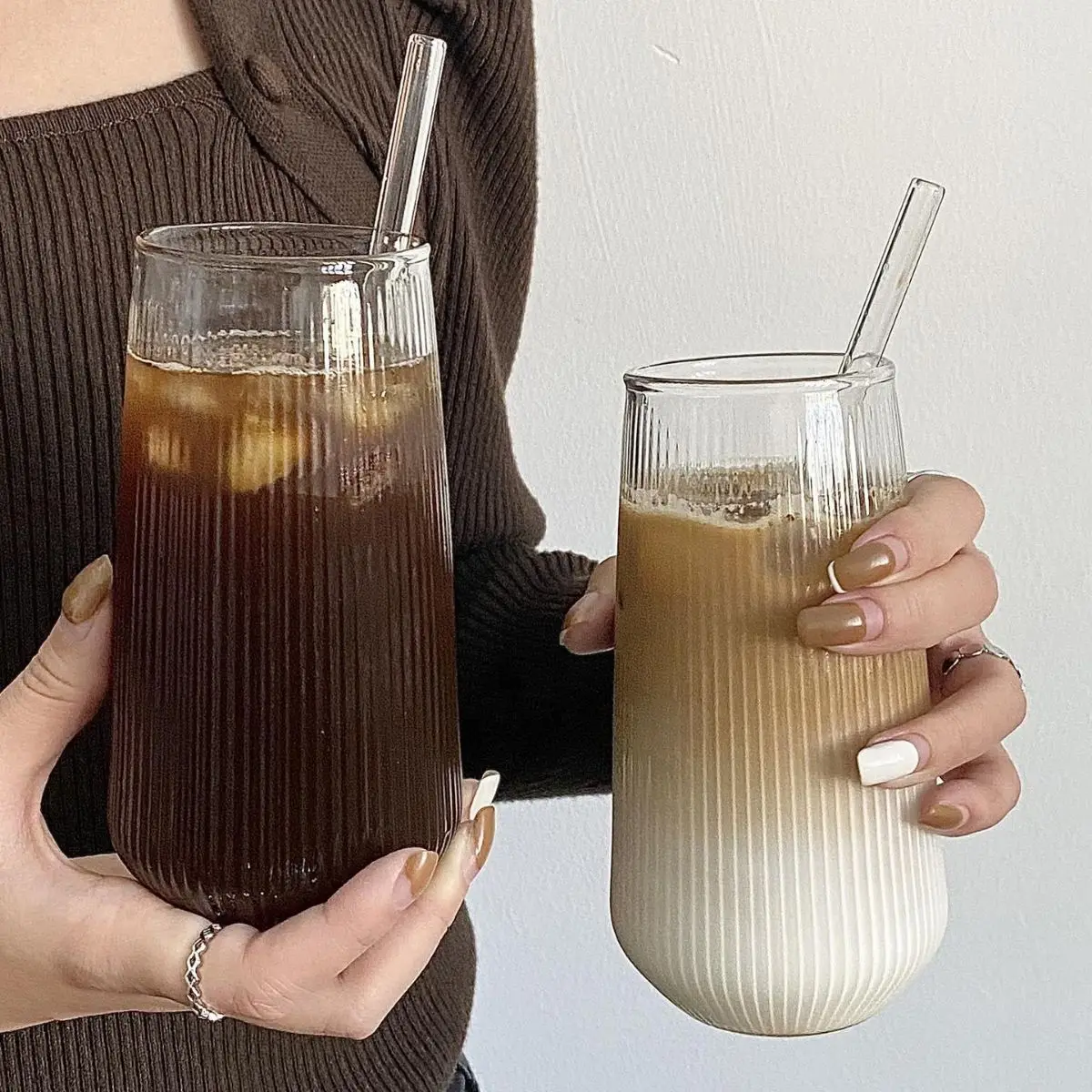 Glass Cup 4Style Heat-Resistant Rib Coffee Glass Water Cups Vertical Stripes Tea Mug Drinking Milk Beer Wine Juice Tumblers Set Gift