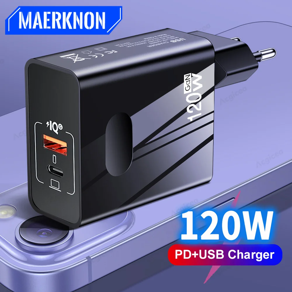 

Acgicea GaN 120W USB Type C Charger Quick Charge 3.0 4.0 QC4.0 PD3.0 USB C Phone Adapter Fast Charging For iPhone Samsung Xiaomi