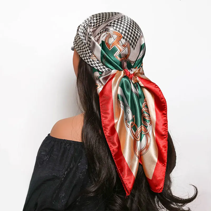 New Brand Print Headband Scarf Women Fashion 90*90cm Silk Satin Hijab Bandana Neckerhicef Sun Protection Shawl Wrap Headscarf