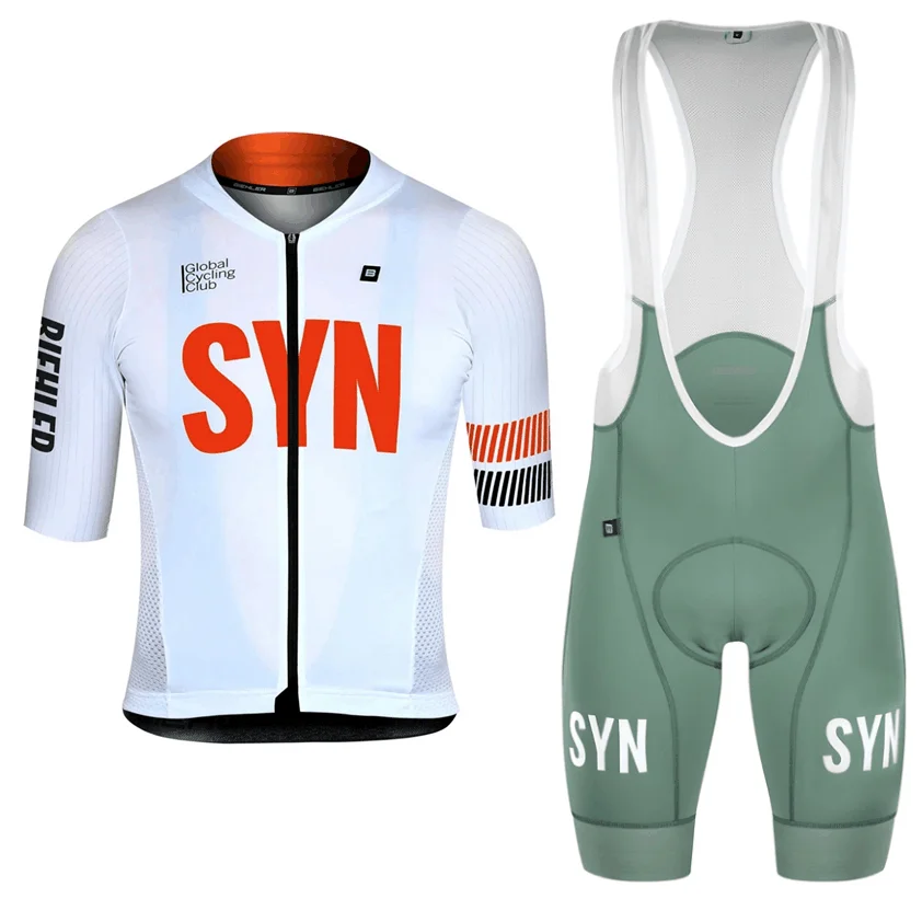 White Syn Summer breathable and comfortable men's cycling Set Short Sleeve Jersey And Bib Shorts Red Logo MTB Clothing 4