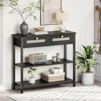 Rattan-Like Narrow Console Table with 2 Drawers, 31.5-Inch Sofa Table with Storage, for Hallway and Foyer 2