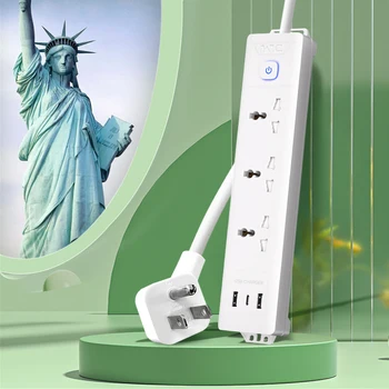 AC 콘센트 3 개, USB 2 개, C타입 포트 1 개, 앵글 플랫 플러그 포함 서지 보호대, 화이트 멀티탭 1 개