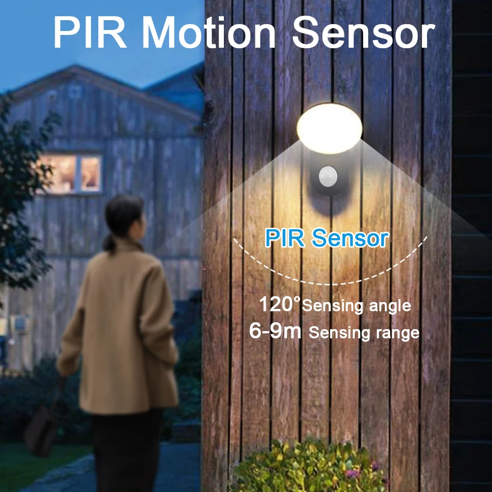 Square/Round LED Wall Lamp PIR Motion Sensor Waterproof Outdoor Garden Light 12W AC85-265V Wall Sconce Corridor Porch Light