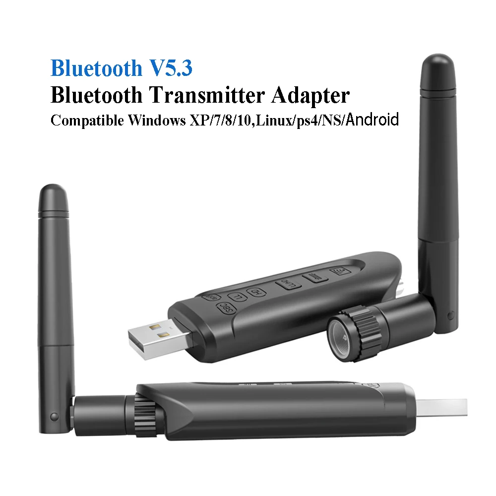 B10Q Bluetooth 5.3 APTX Transmisor de audio Compatibilidad con micrófono Conexión dual Baja latencia Transferir Windows PC PS3 PS4 PS5 Macbook Audio a auriculares Bluetooth/barras de sonido/altavoces 