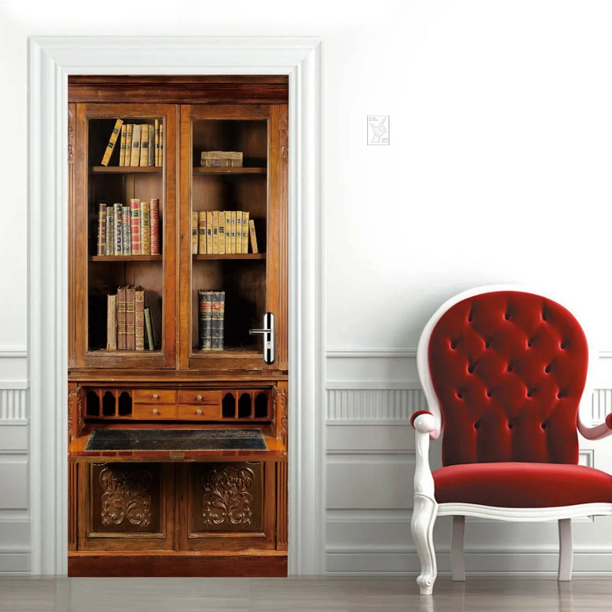 3D Vintage Bookshelf Door Stickers Library Bookcase Home Bedroom Wallpaper Decal Removable Waterproof Self Adhesive Poster Mural