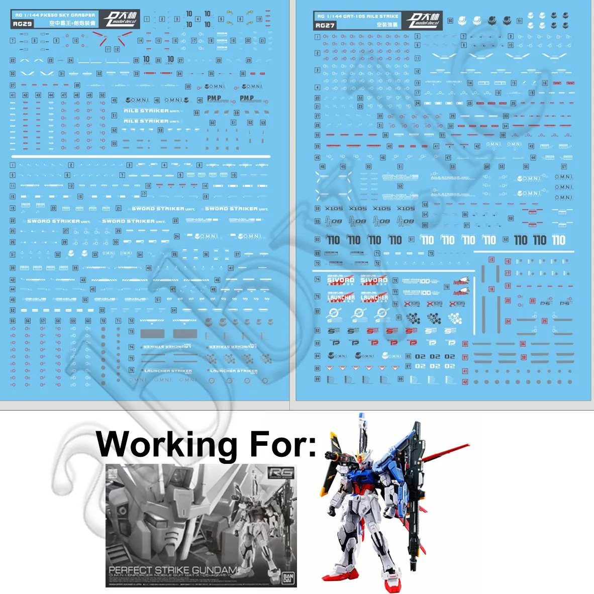 Model Decals for RG 1/144 Perfect Strike D.L Master Water Slide pre-Cut Caution Details Decal Sticker RG27+ RG29 DL GAT-X105+AQM/E-YM1