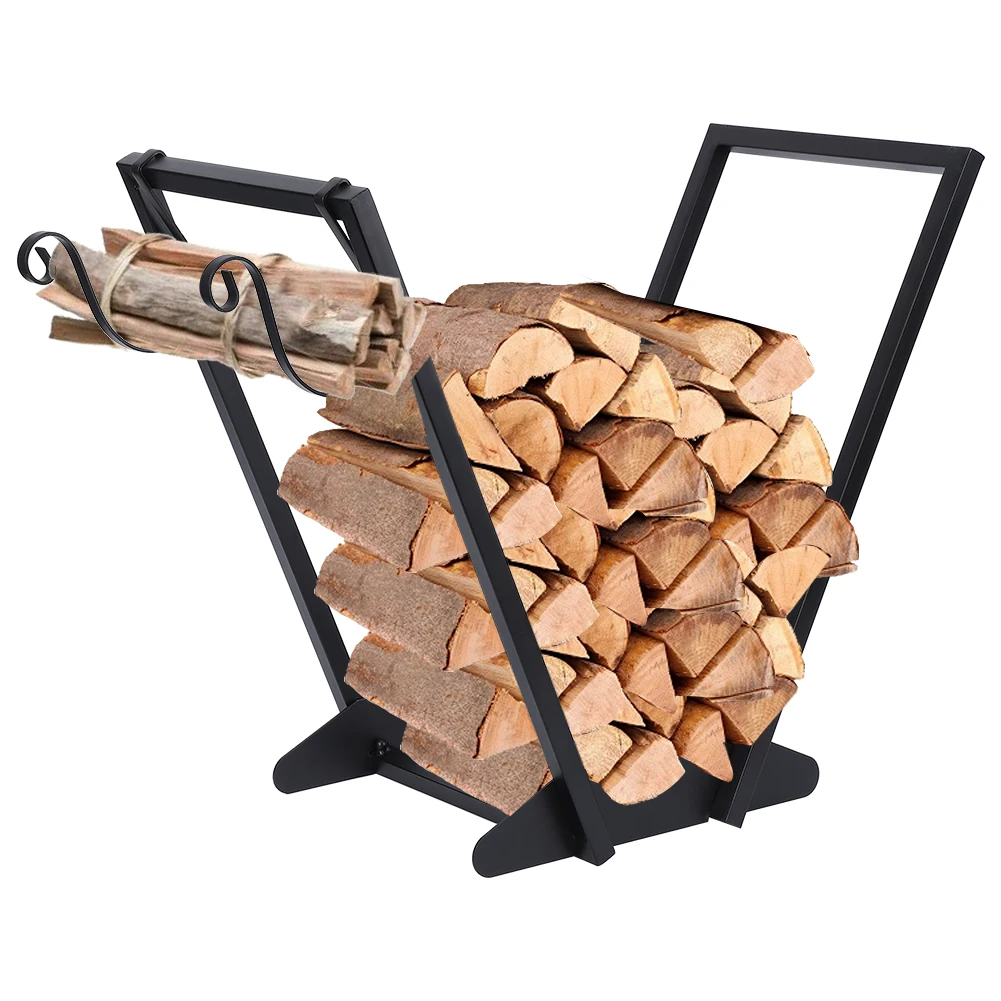 Firewood Storage Rack Indoor Outdoor Heavy Duty Firewood Holder Wood Log Rack With Detachable Side Hook firewood storage rack