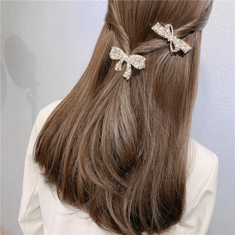 

Two-tone Pearl Rhinestone Head Clip Headdress Bow New Side Clip Clip Hair Clip Back Head Clip