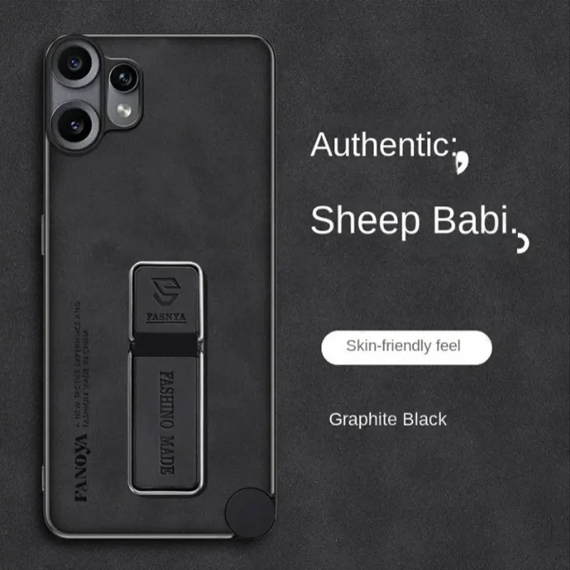 Luxury Sheepskin Leather Matte Silicone Phone Case with Stand Holder and Bumper Protection