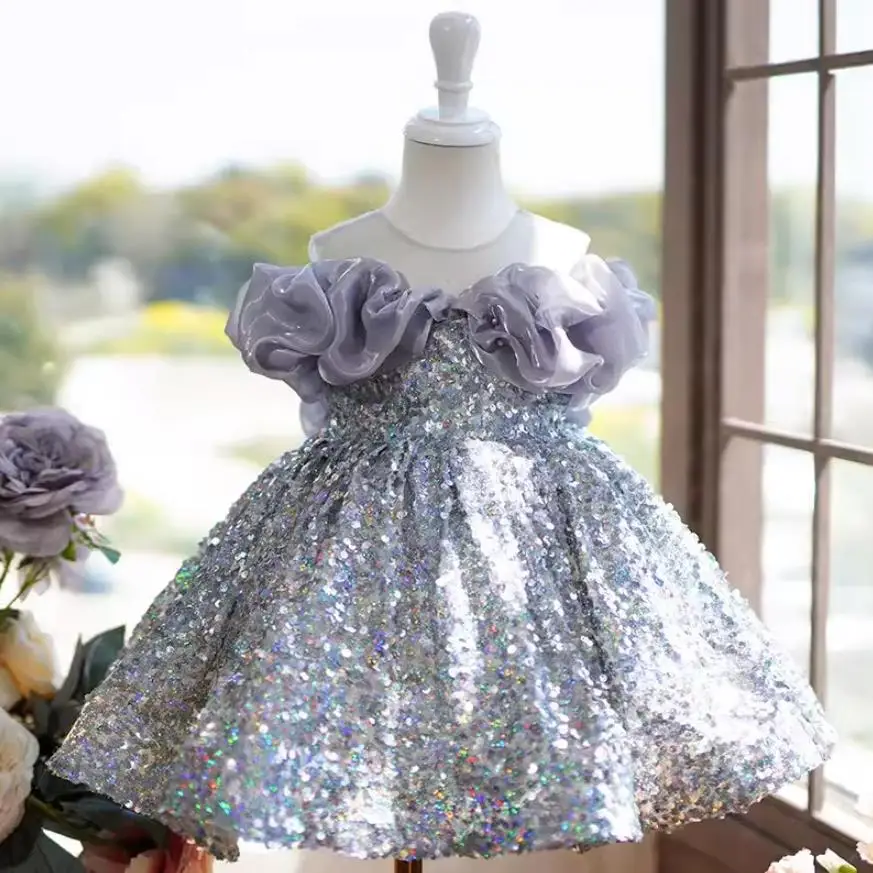 

Kids Catwalk Princess Evening Dresses Wedding Birthday Party Girls Sequined Dress A3776 Vestidos Para Niñas Bridesmaid Dresses