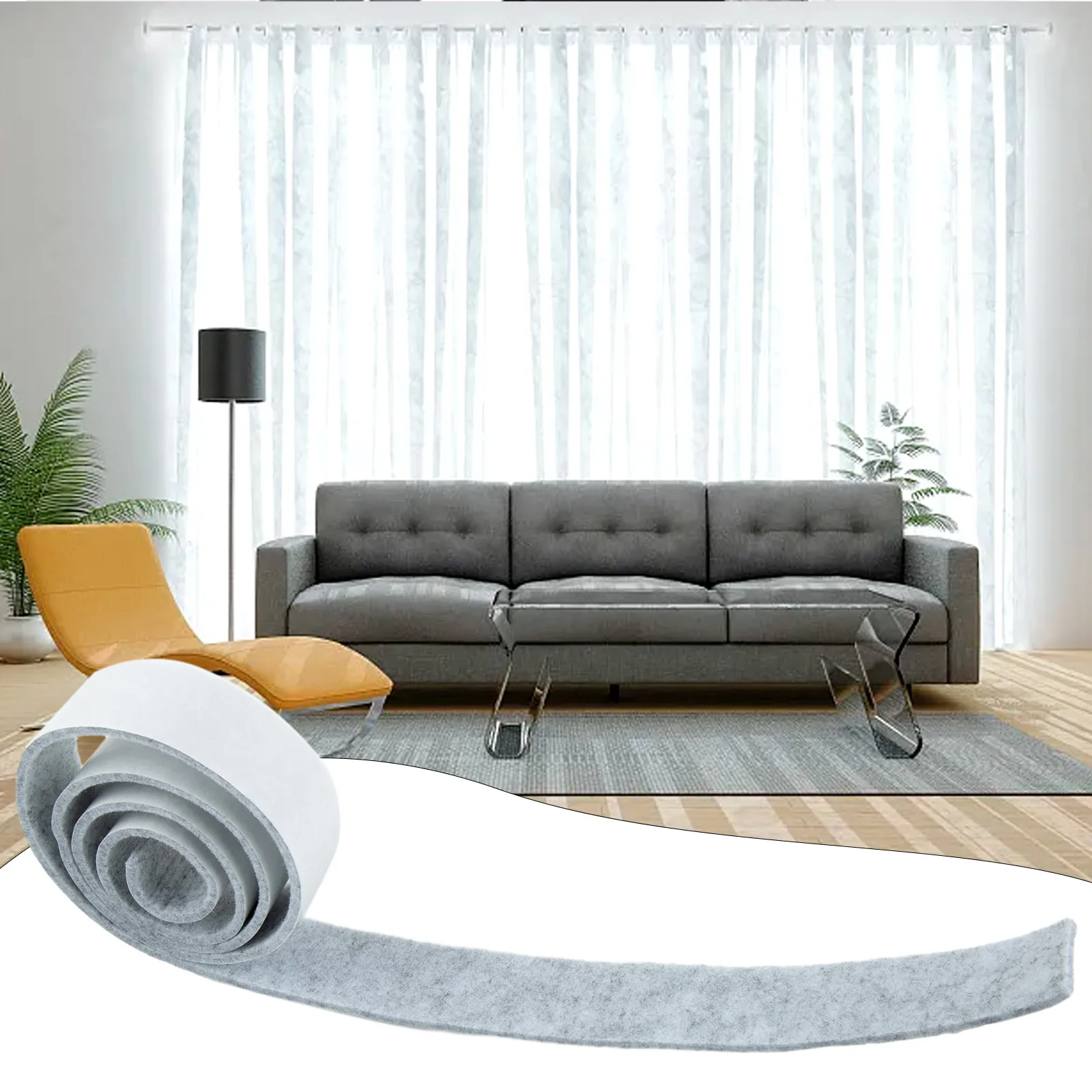 Self-Adhesive Heavy-Duty Furniture Felt Strip for Floor Protection, 1m Roll
