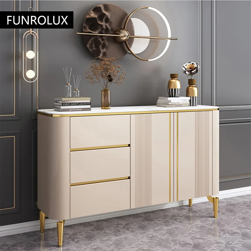Light Luxury Dining Sideboard Storage Cabinet Living Room Entryway Cabinet Modern Simple Dining Room Marble Side Table