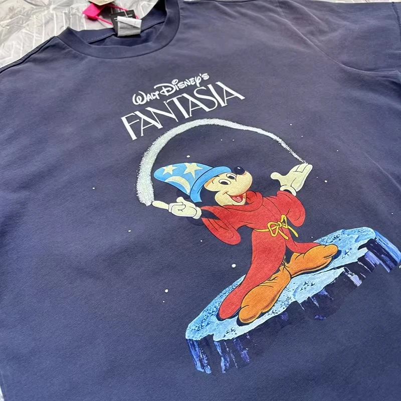Men T Shirts Summer Street Heavyweight Washed Cartoon Anime Print Vintage Loose Fit Hip Hop Round Neck Short Sleeve