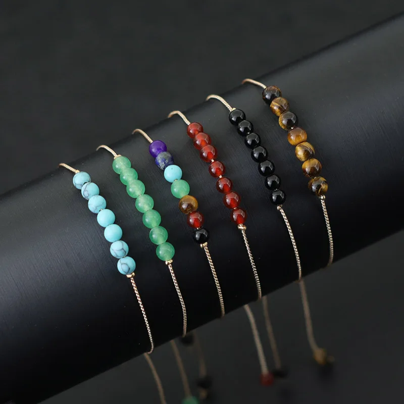 Unisex Adjustable Chakra Bracelet with Obsidian and Tiger Eyes Stone