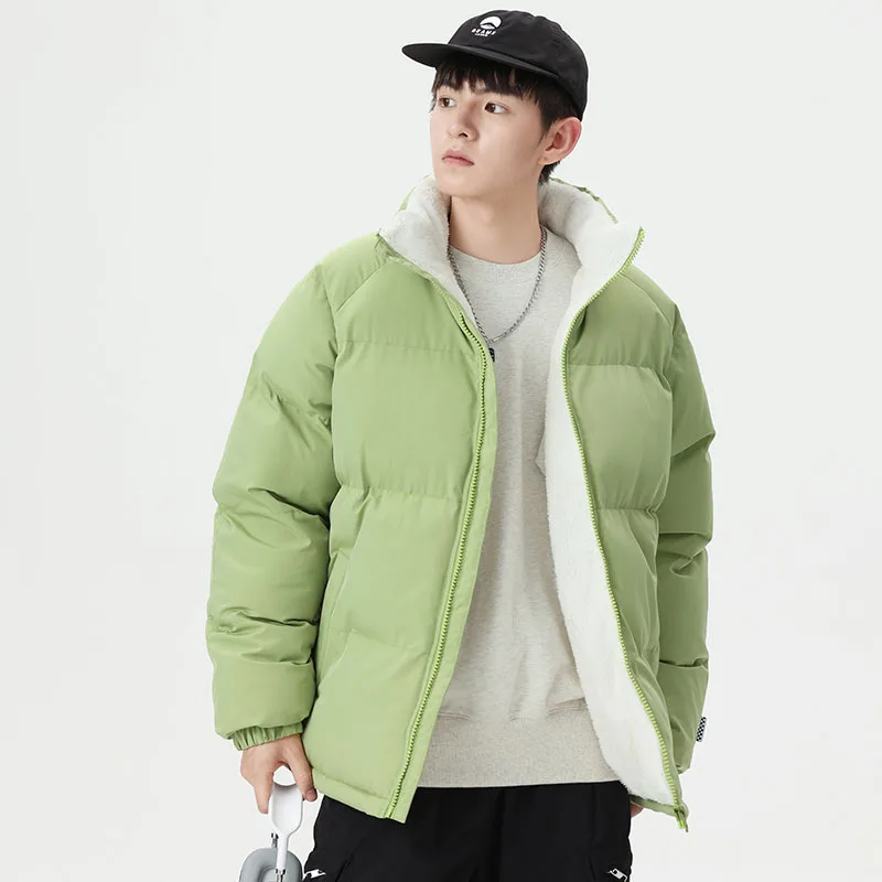 Winter Men's Plush Cotton Jacket Warm Down Cotton Jacket Solid Color Standing Collar Casual Slimming Lightweight Coat