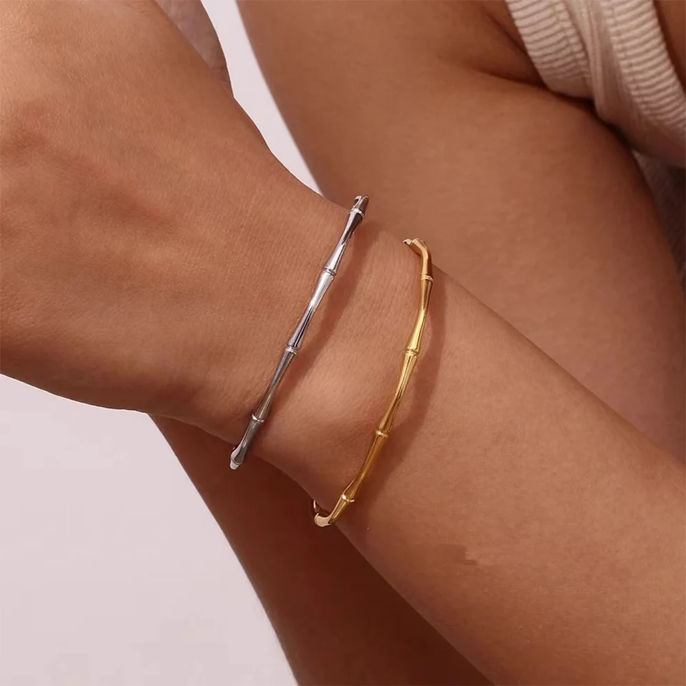 Bangle Bracelet Minimalist Bamboo Joint Cuff Purple Gold/Silver Color Personality Simple Jewelry For Women