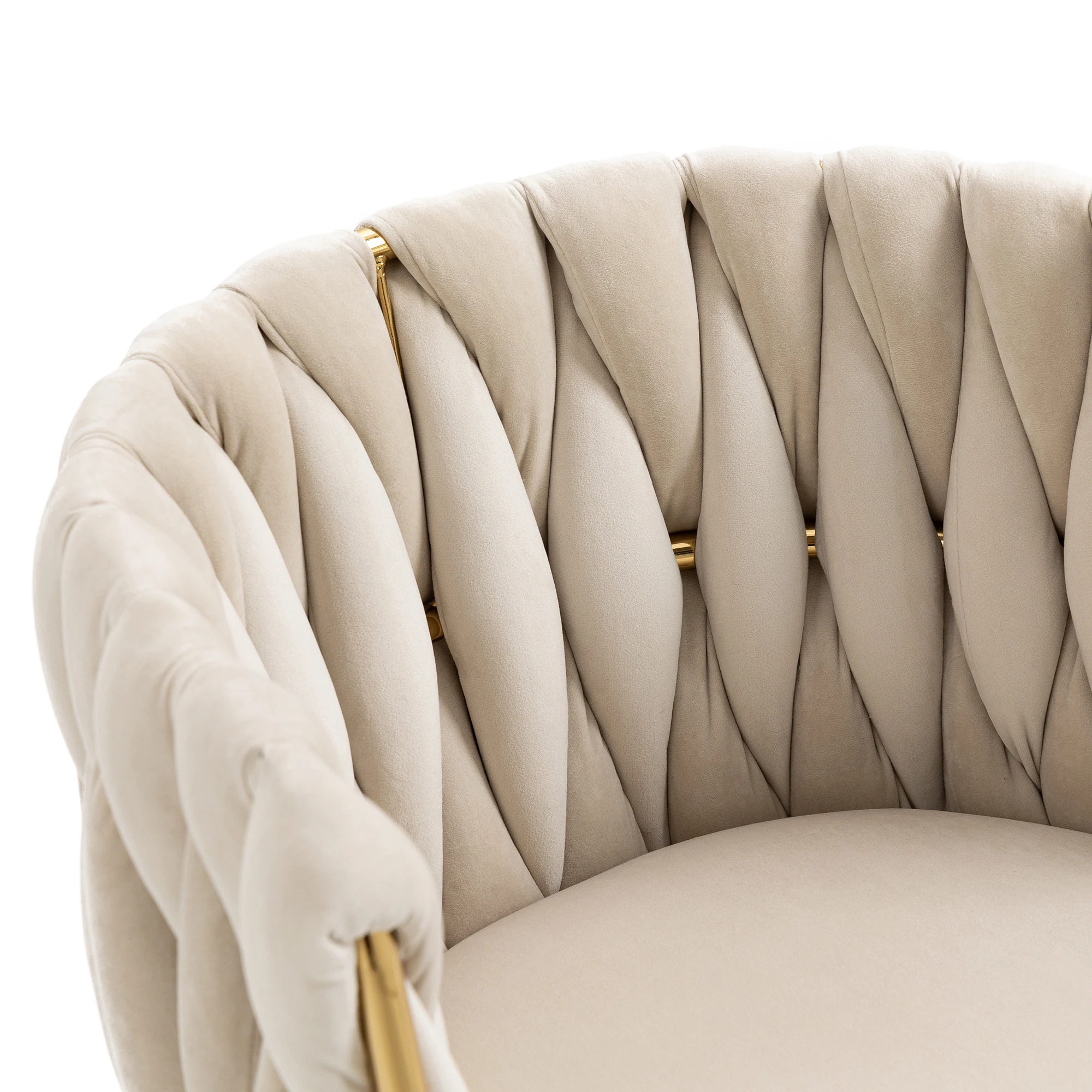 Modernes Luxus-Esszimmerstuhl-Set aus Samt mit goldenen Metallbeinen, elegantes handgewebtes Design und weichen Kissen für das Esszimmer – Detail 24