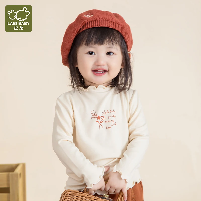 LABI BABY 가을 여아 플로럴 탑,  러플 디자인 상의, 어린이 긴 소매 풀오버 티셔츠, 어린이 의류,  의류