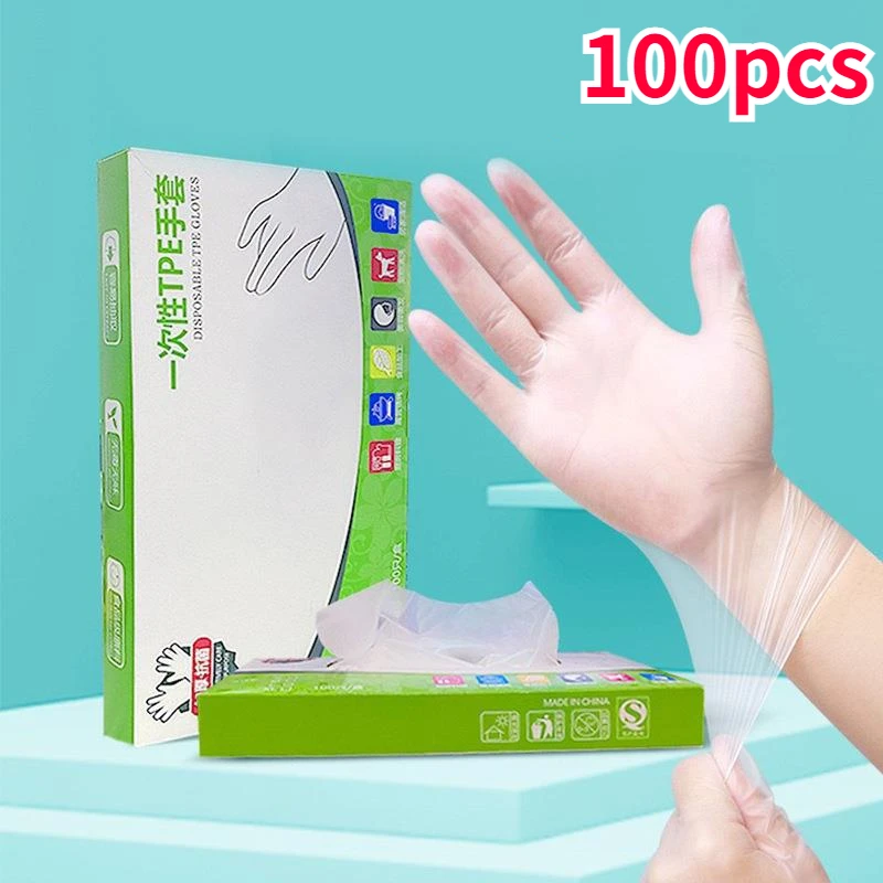 100pcs TPE Disposable Gloves Transparent Disposable Gloves for Cooking Cleaning Clear Latex Free Food Prep Gloves Kitchen Tool