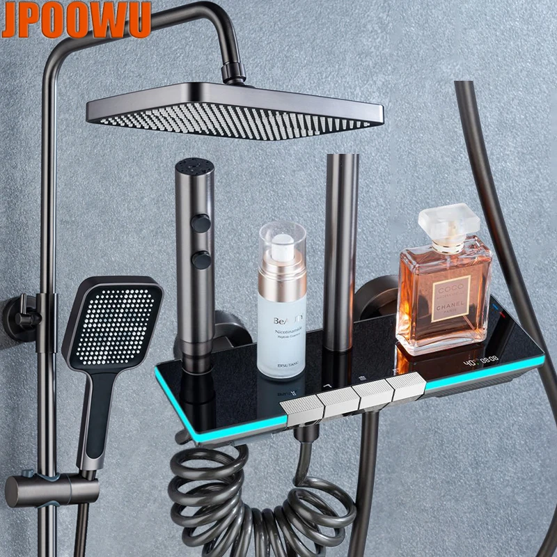 

Цифровой смеситель для душа светодиодный, термостатический кран для ванной и горячей и холодной воды, настенное крепление, роскошный комплект средней роскошной спа-системы