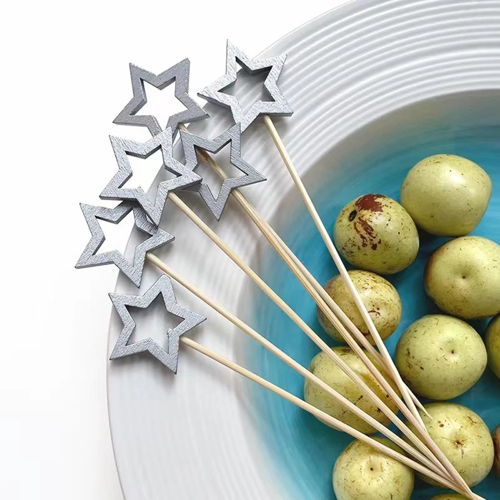 50PCS Star Shape Bamboo Skewers Food Cocktail Skewers Picks et Fruit Cupcake Fork Sticks Party Table Decoration Supplies