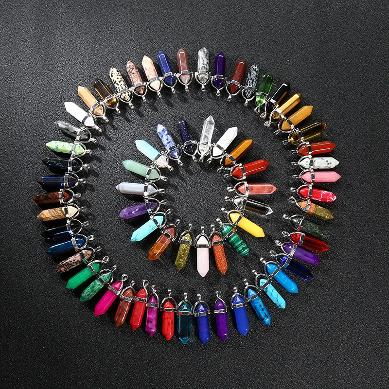 Bulk Natural Stone Pendant Hexagonal prism Bullet Quartz Point Healing Crystals Chakra  Charm Exquisite Necklace Jewelry
