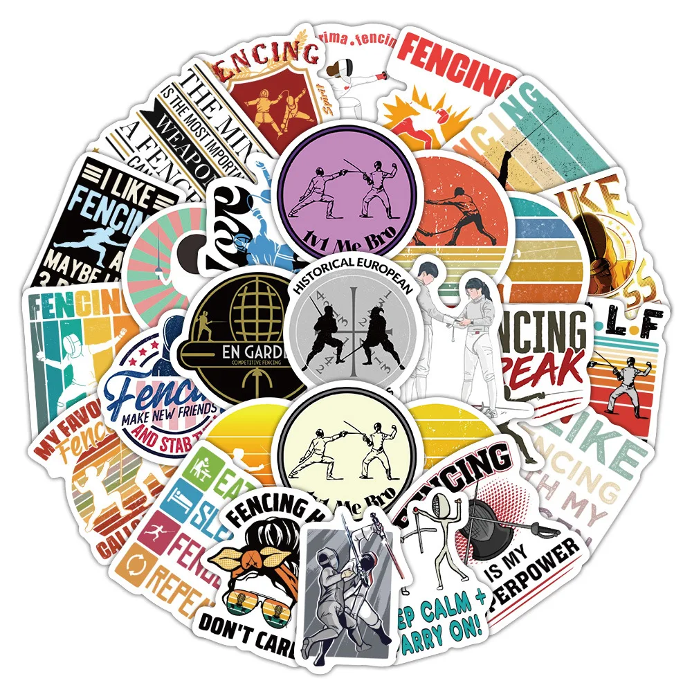 10/60PCS Fechten Cartoon Aufkleber Sport Graffiti Lustige Wettbewerb DIY Dekoration Gepäck Laptop Gitarre Auto Fahrrad Skateboard Spielzeug