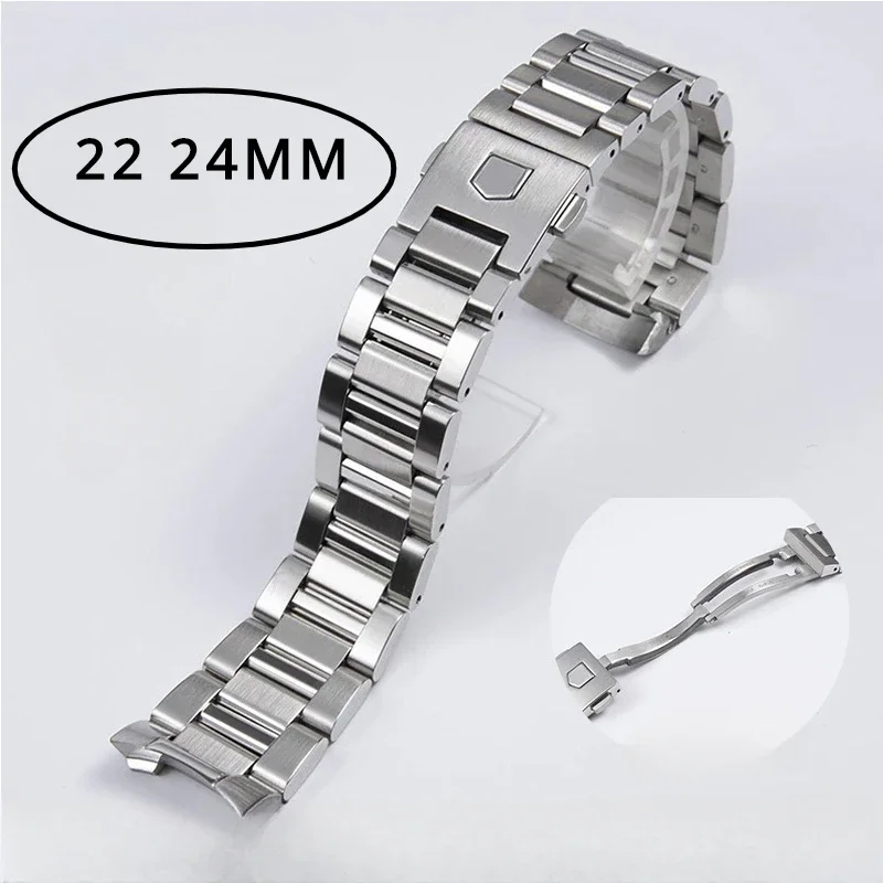 

Watches Accessories 316L Stainless Steel Bracelet 24 22mm for TAG HEUER CARRERA 1887 Strap Men Silver WatchBand Safe Buckle