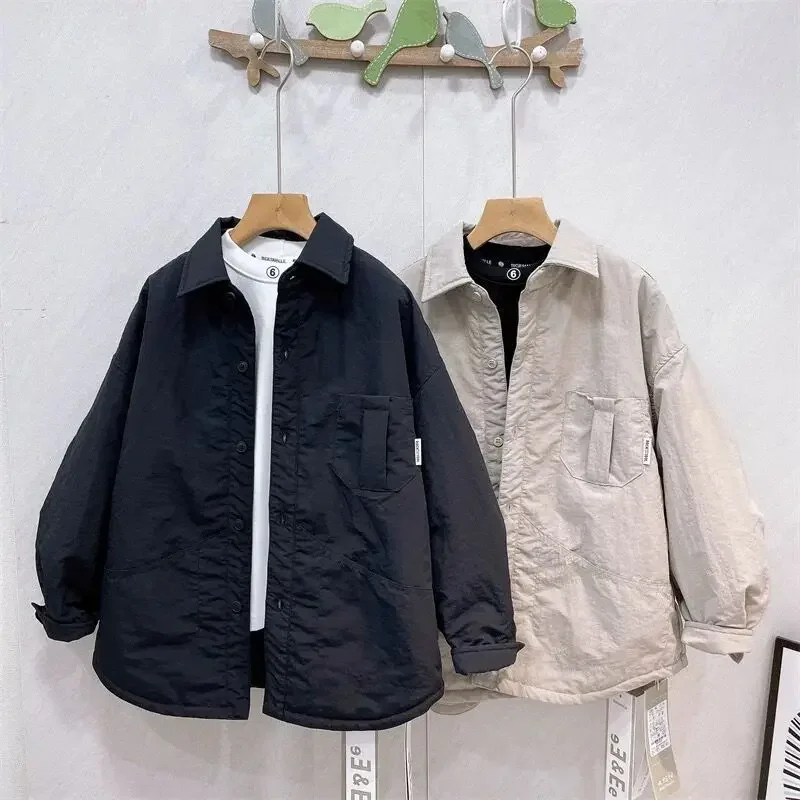 Thickened Cotton Jacket for Boys New Autumn Style Children's Outerwear Shirt Male Baby Small Cotton Coat Top for Outdoor Wear