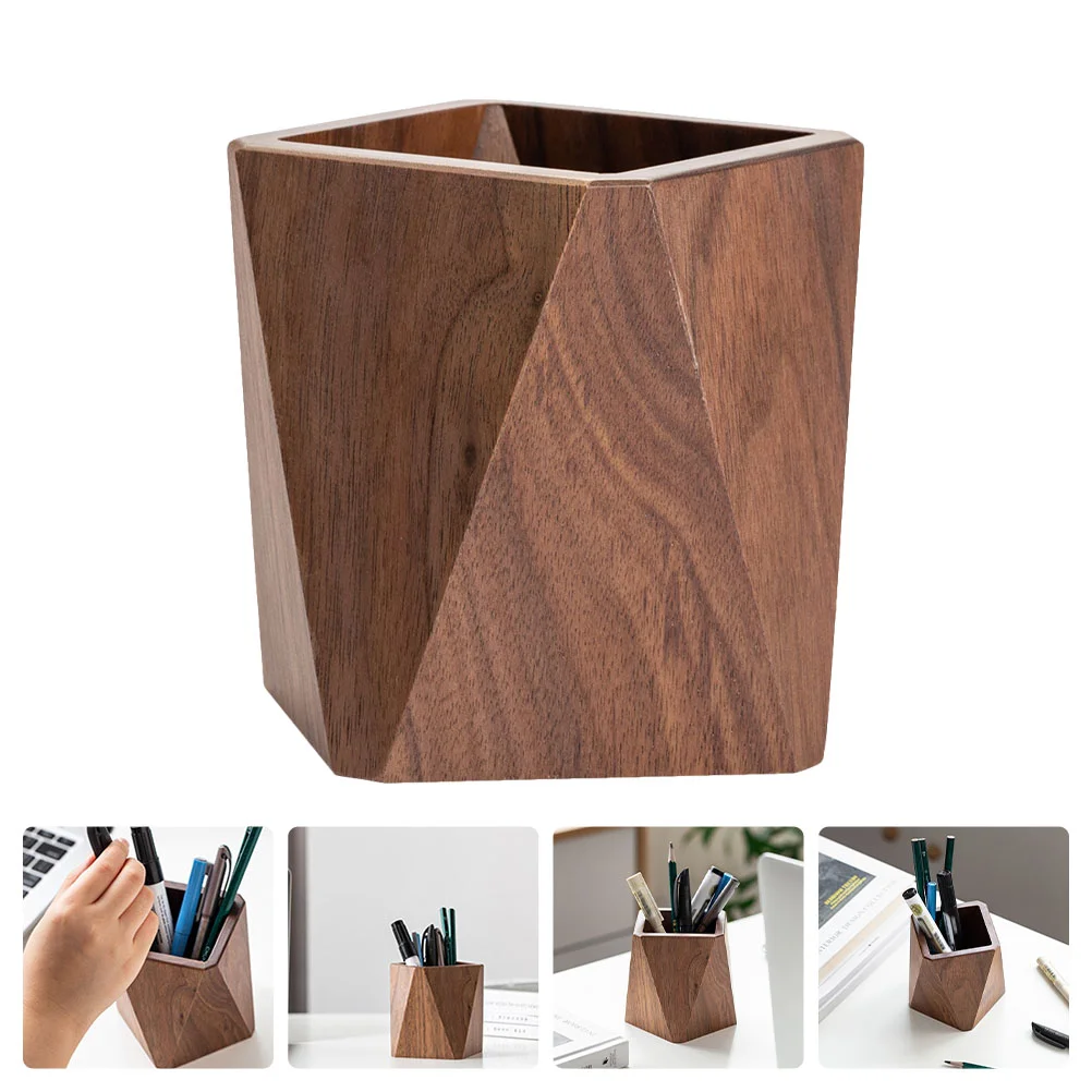 

Pen Holder Home Stationery Organizer Creative Desktop Container Wooden Tabletop Walnut Sturdy