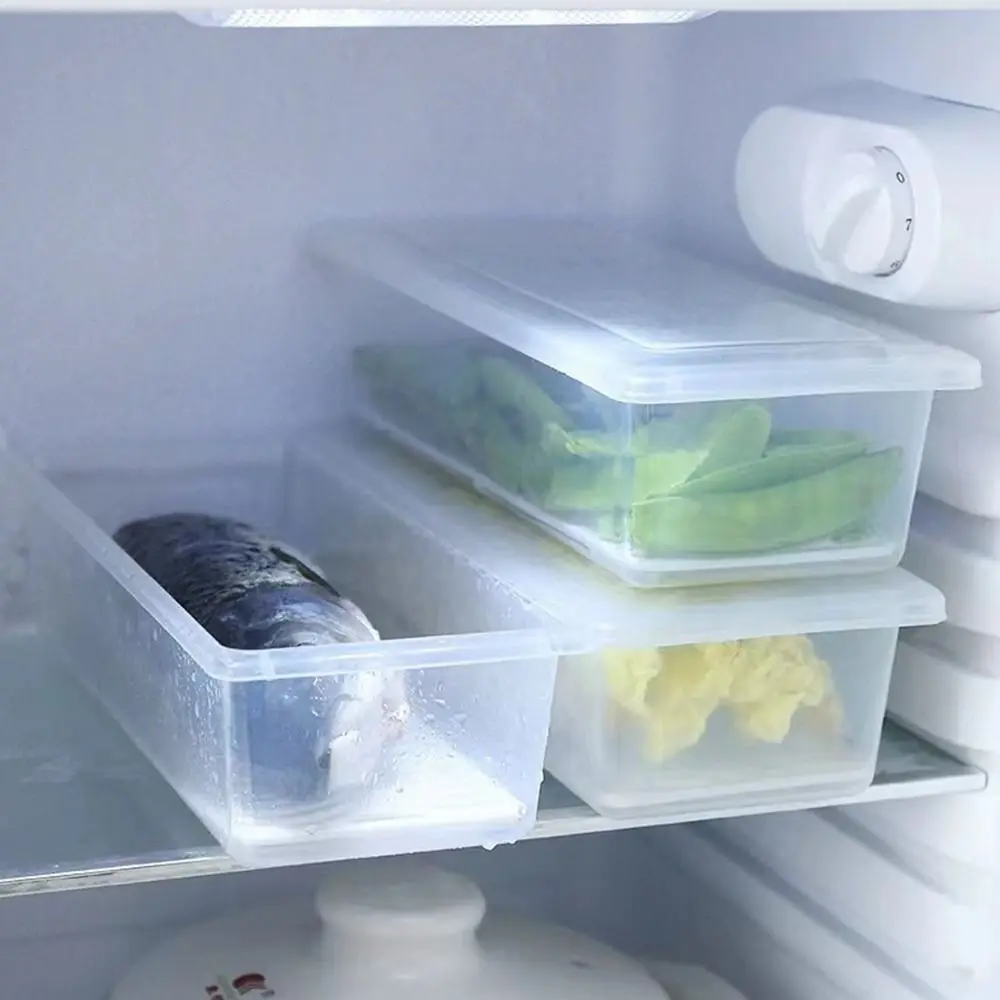 1Pcs with Lid Crisper Box Drain Layer Refrigerator Frozen Food Organizer Food Grade PP S/M/L Fish Meat Storage Box Kitchen