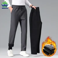 OUSSYU Brand Winter Fleece Warm Casual Pants Men Business Drawstring Elastic Waist Outdoors Jogging Straight Flocking Trousers