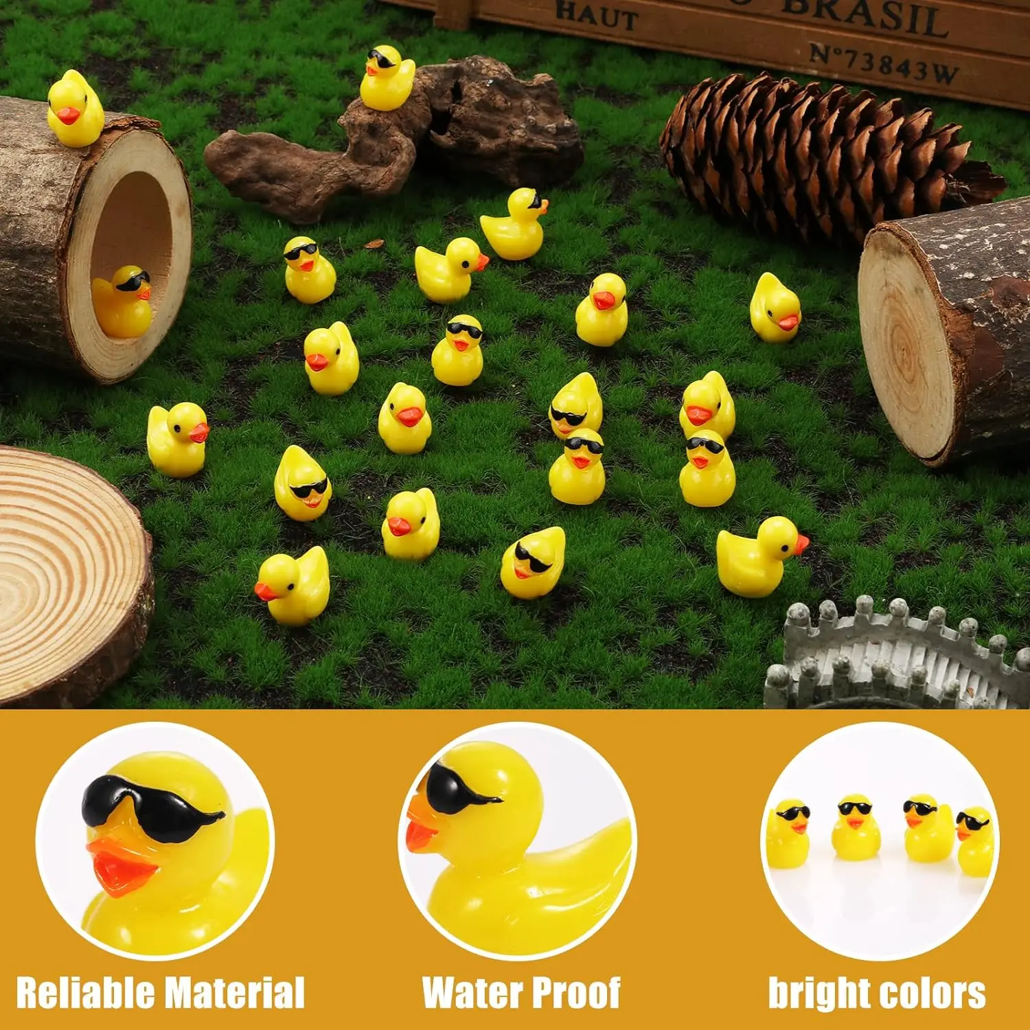 Miniatures Yellow Ducks with Glasses Mini Duck Resin Micro Landscape Decoration Fairy Garden Kawaii Accessories 50/100PCS